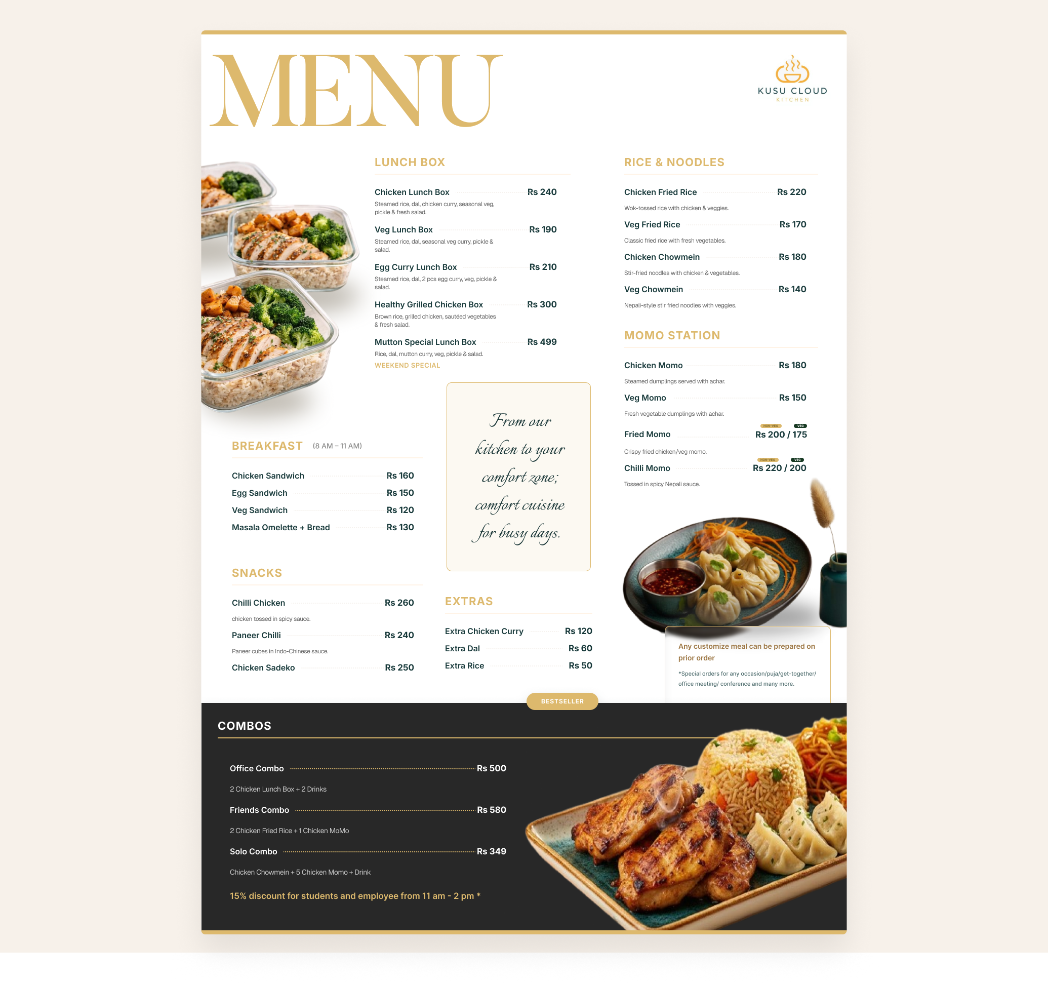 Menu design for Kusu Cloud Kitchen