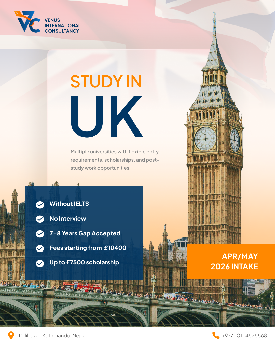 Study in UK poster for Venus International